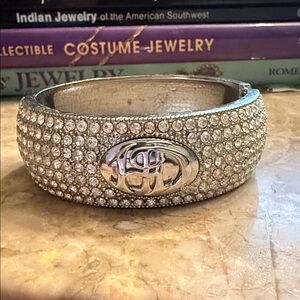 Vintage 2012 Harley Davidson Silvertone bangle bracelet with rhinestone pave